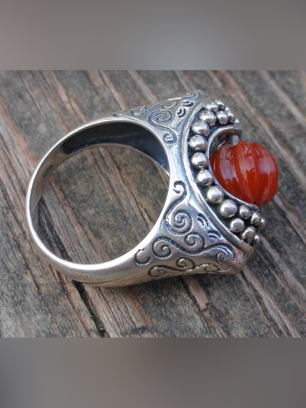 Orange Carnelian & Sterling Silver Statement Ring